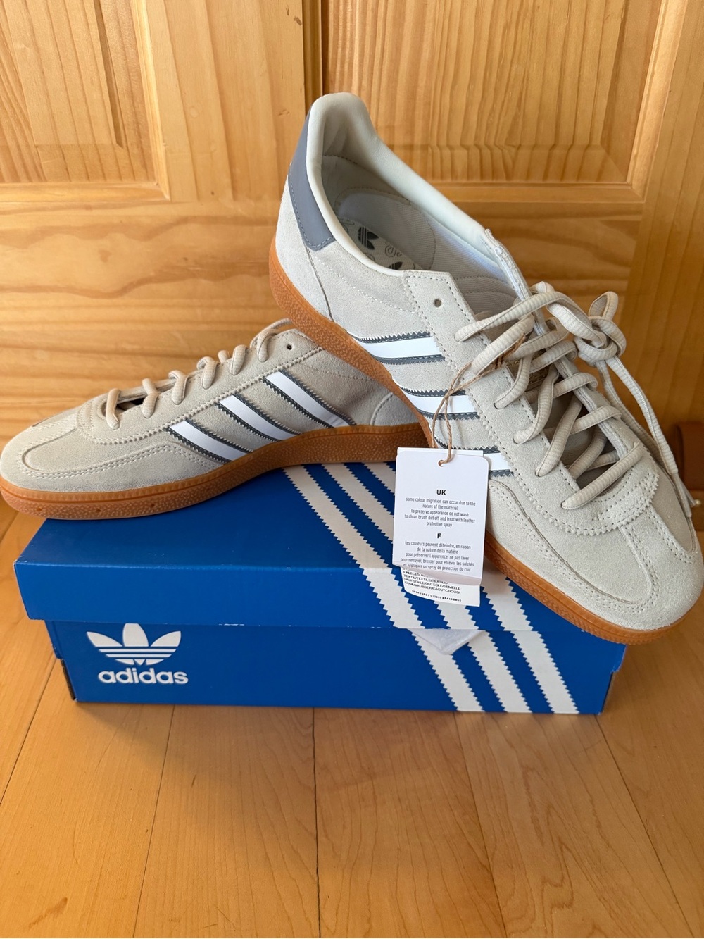 NWT Adidas Spezial -  Unisex -  Cream Suede Sneakers with Navy Stripes